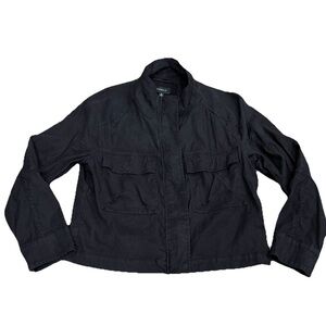 Evereve Camp Jacket Washed Black Linen Lyocell Utility Style Women Medium